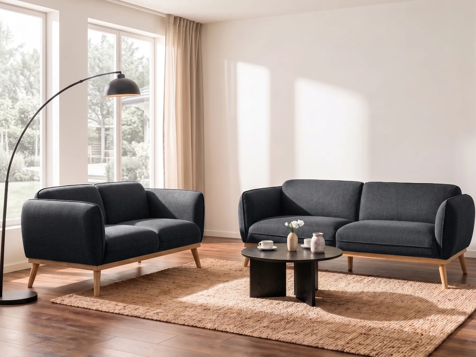Living Room Set 5 Seater LJUNG Fabric Black_1076481