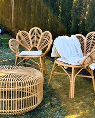 Bistro Set inkl. Kissen FLORENTINE / LIMNI Rattan Beige_972880