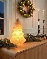 Weihnachtsdekoration Tischlampe DREVJA 51 cm Weihnachtsbaum Beige_1186094