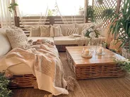 Garden Lounge Set with Table 4 Seater VARALLO Modular Rattan Natural Left Hand_826898