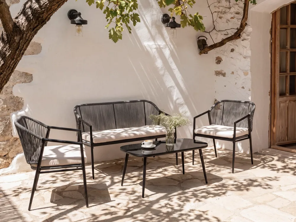Lounge Set mit Tisch 4-Sitzer FLERO Polyrattan Schwarz