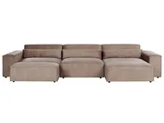 Modul Ecksofa 4-Sitzer HELLNAR mit Ottomane Stoff Hellbraun linksseitig_912392