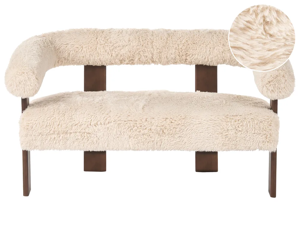 Sofa 2-Sitzer ILBRO Webpelz Cremeweiß / Dunkelbraun