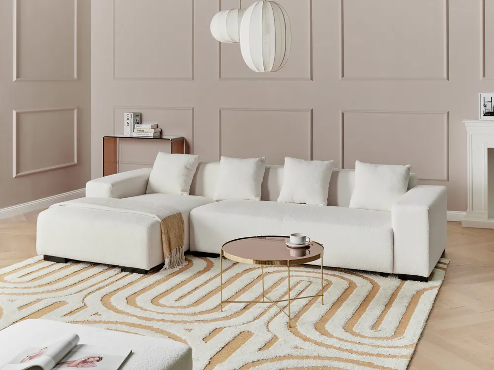 Ecksofa 4-Sitzer LUNGO Bouclé Weiß rechtsseitig