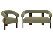 Sofa Set ILBRO Bouclé Grün / Dunkelbraun_984930
