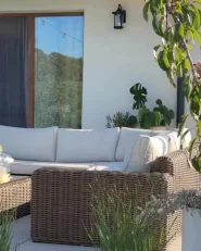 Garten Ecksofa mit Ottomane 6-Sitzer PALERMO modular Polyrattan Braun_998353