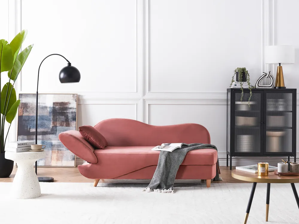 Linksseitige Chaiselongue MERI mit Stauraum Samtstoff Rosa_914287