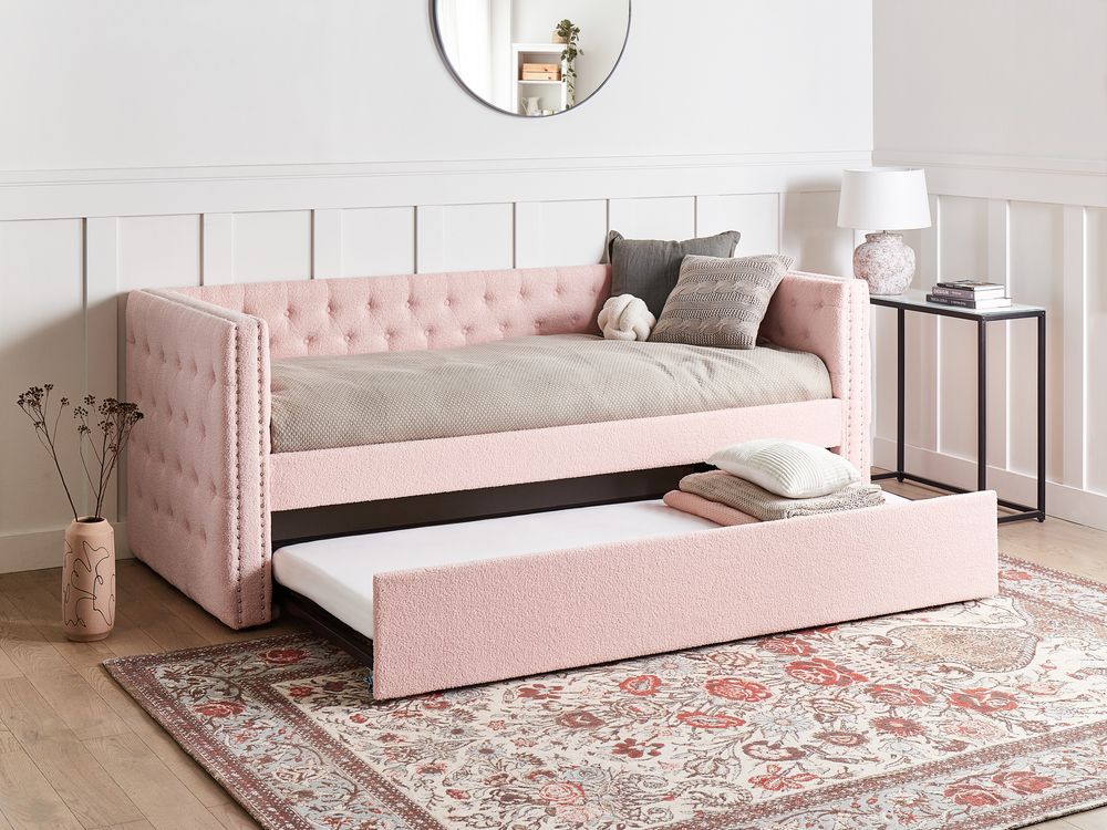 Trundle Bed Boucle GASSIN 90 x 200 cm (EU Single) Pastel Pink