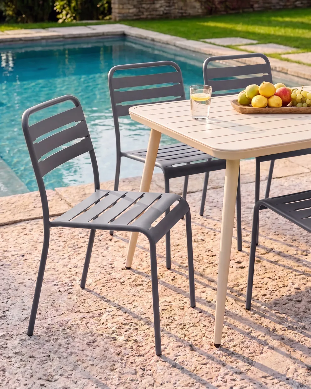 Gartenstuhl 2er Set LEFKADA Metall Dunkelgrau