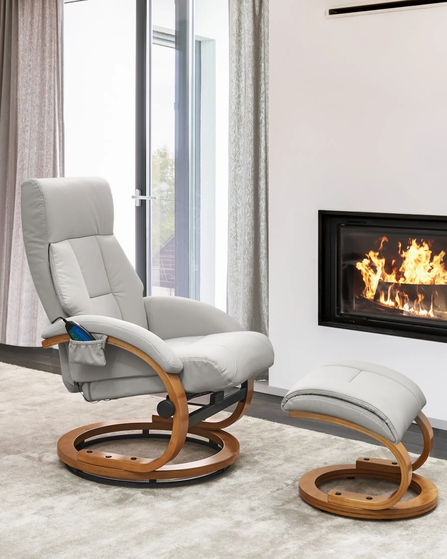 Massage Chair FORCE with Footstool Faux Leather Light Grey_965051