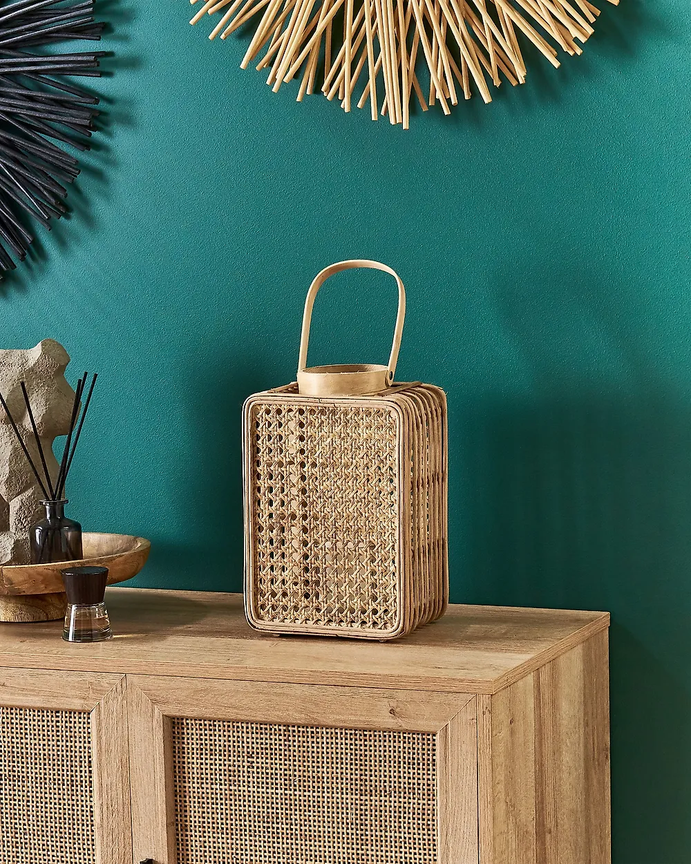 Laterne BANTUL 28 cm Polyrattan Naturfarben_828026
