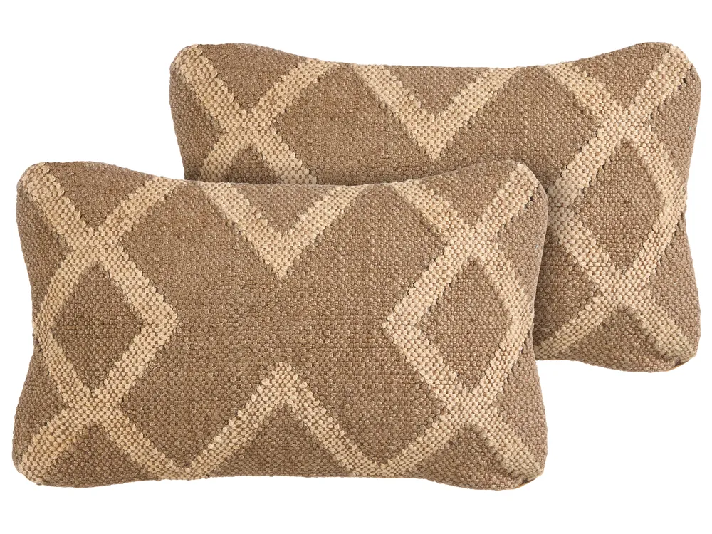Dekokissen 2er Set GOPI 30 x 50 cm Jute Hellbraun Geometrisches Muster