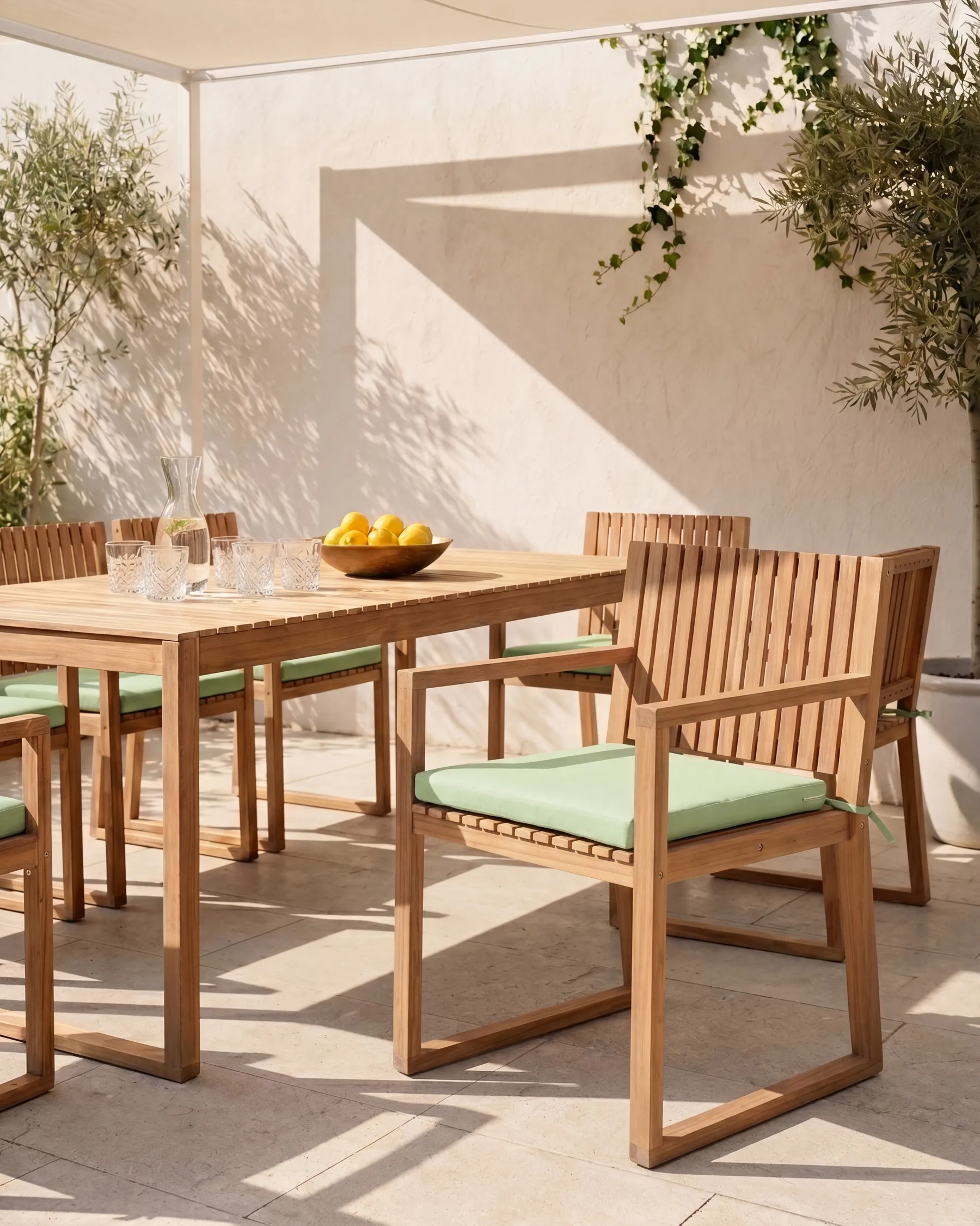 Set mit 2 Stühlen und Sitzkissen SASSARI PREMIUM zertifiziertes Akazienholz Hellgrün_991266