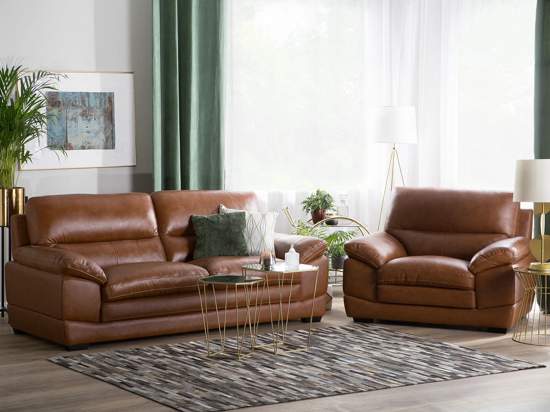 Living Room Set 4 Seater HORTEN Leather Brown_720736