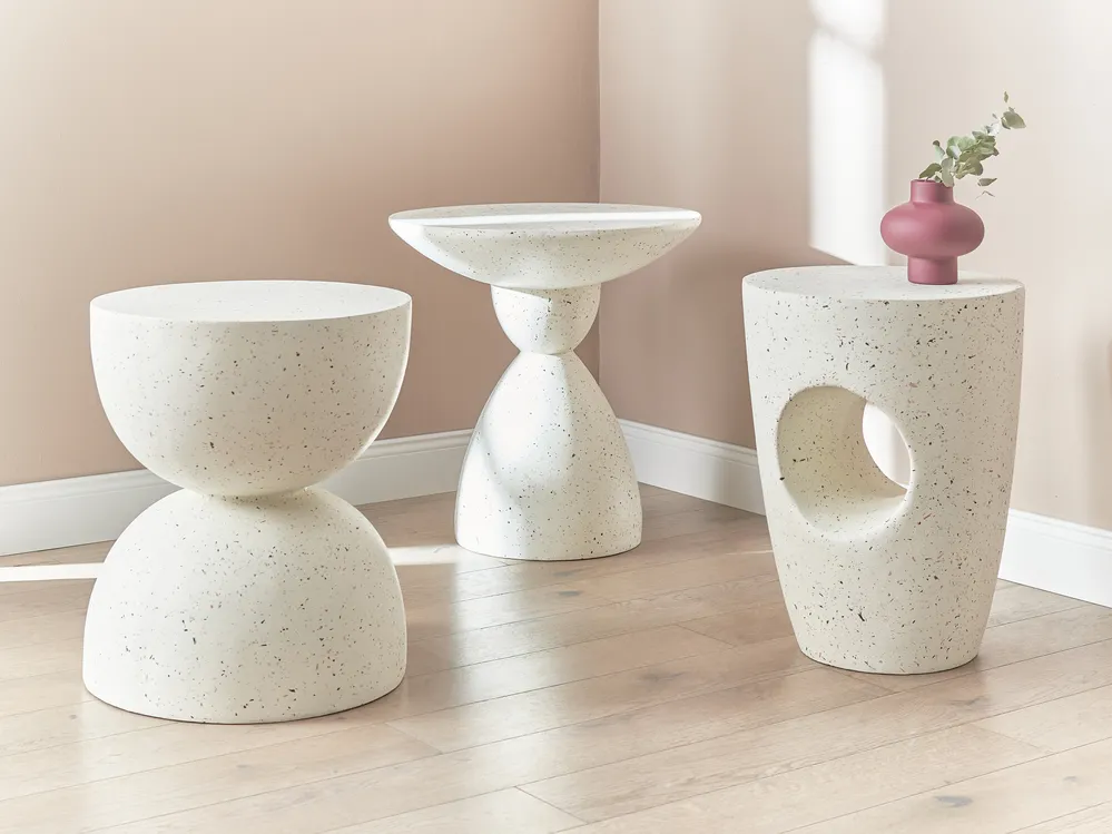 Beistelltisch CAFFI 50 cm 50 cm Terrazzo Optik Cremeweiß_873759