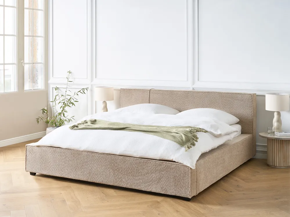 Bett mit Lattenrost Bouclé MIRANDE 180 x 200 cm Taupe