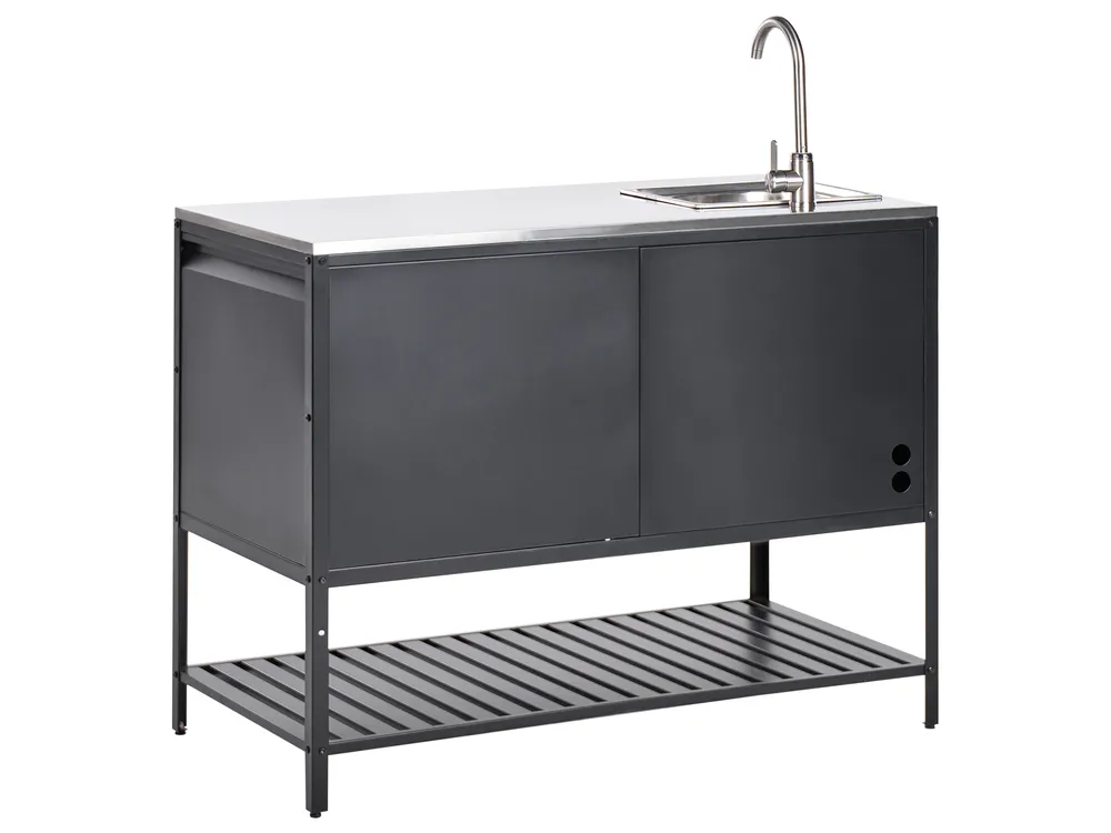 Outdoor-Küche 2er Set mit Spüle MAENZA Schwarz Metall_981444