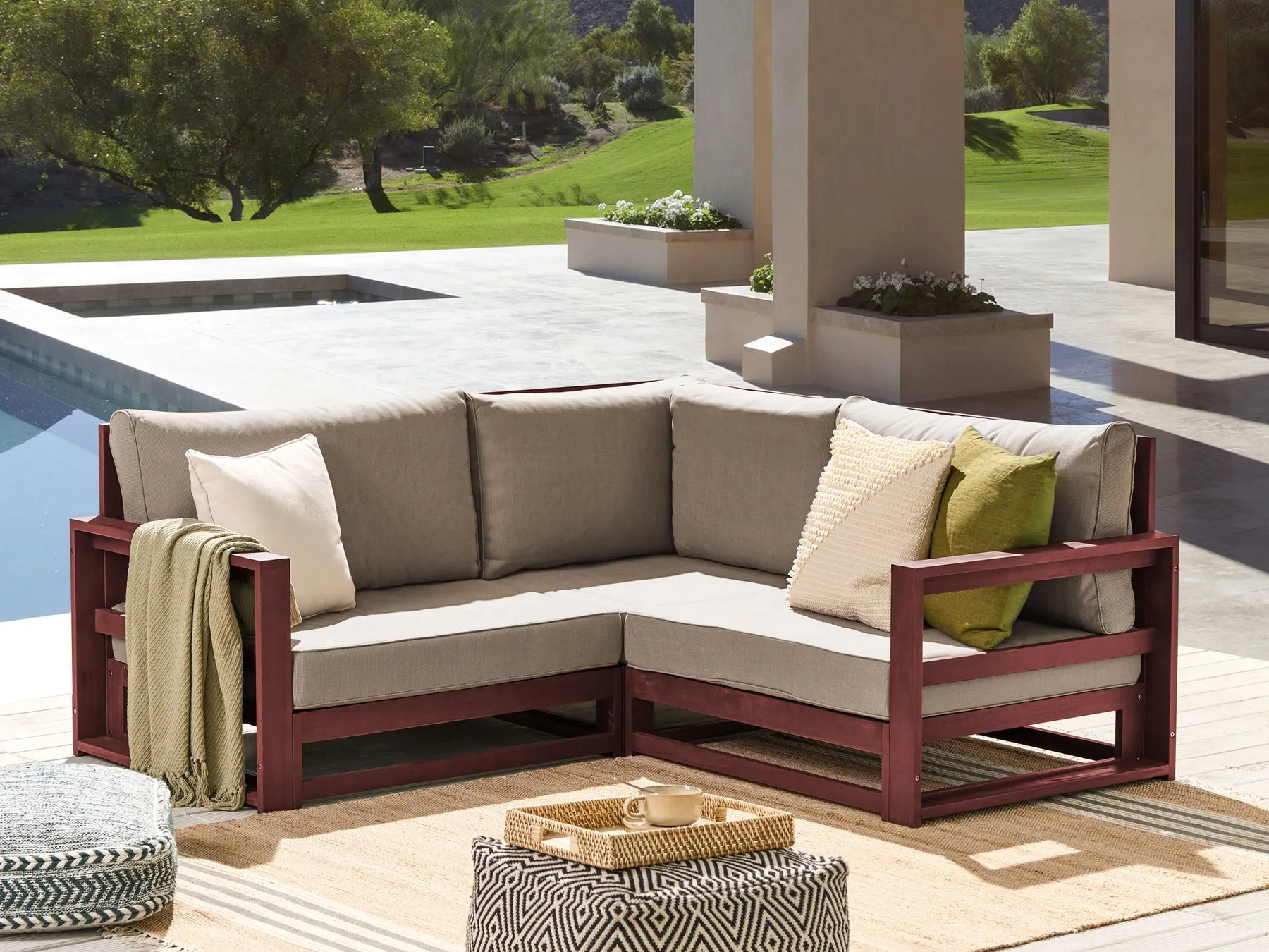 Garten Ecksofa 2-Sitzer TIMOR modular Akazienholz Dunkelrot_856650