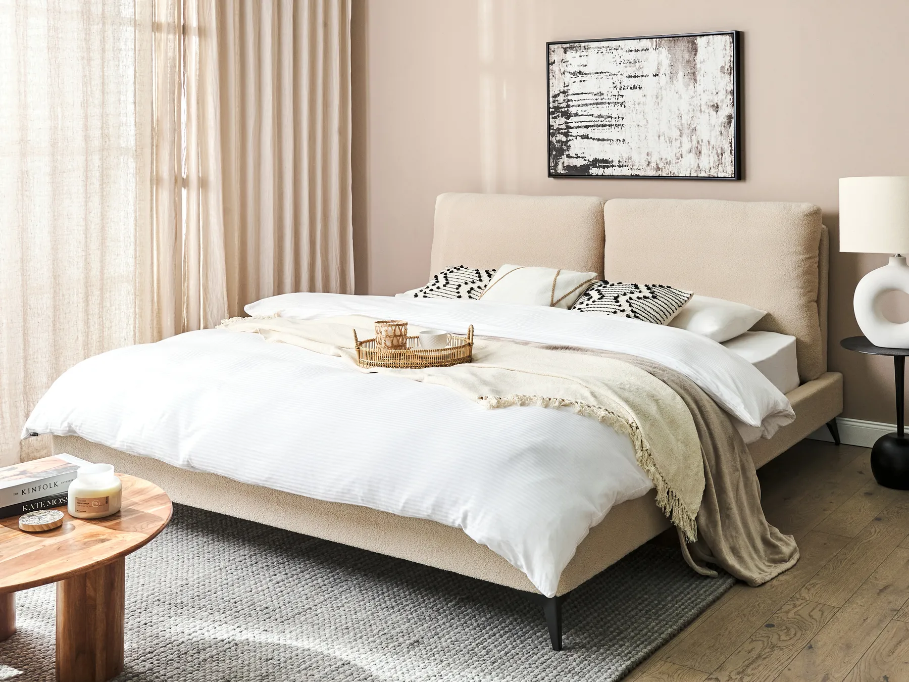 Bett mit Lattenrost Bouclé MELLE 180 x 200 cm Beige_882622
