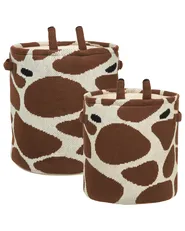 Set of 2 Kids Baskets Giraffe POMANG Cotton Brown_905350
