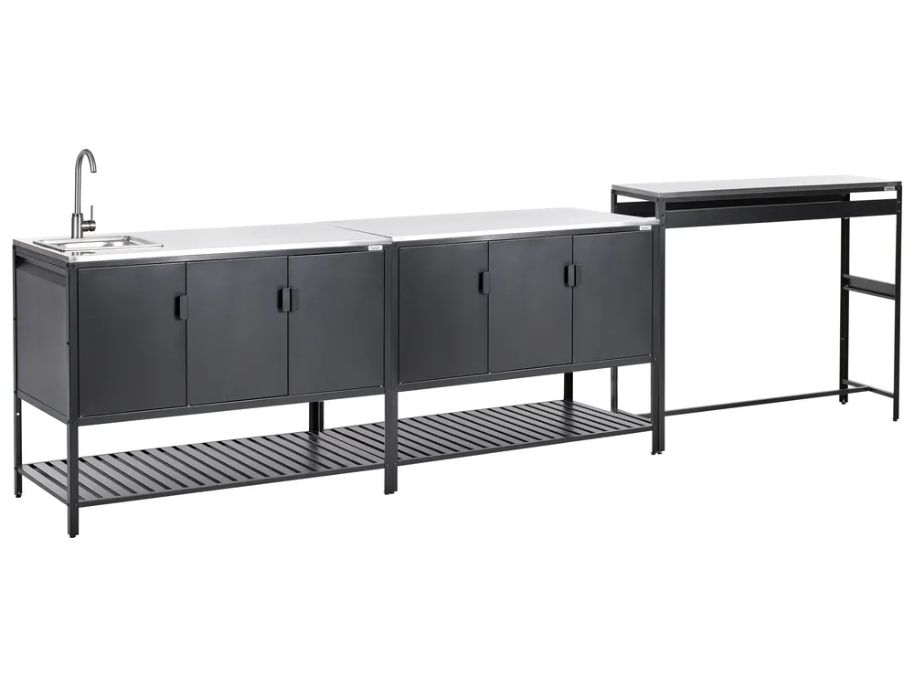 Outdoor-Küche 3er Set mit Spüle MAENZA Schwarz Metall