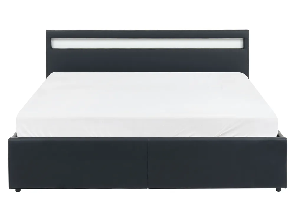 Ottoman Bed with LED ARMELLE Faux Leather Black 160 x 200 cm (EU King Size)_1131154