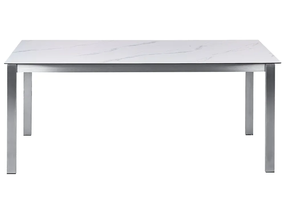 Gartentisch COSOLETO 180 cm 90 cm Glas Marmor Optik Weiß_881939