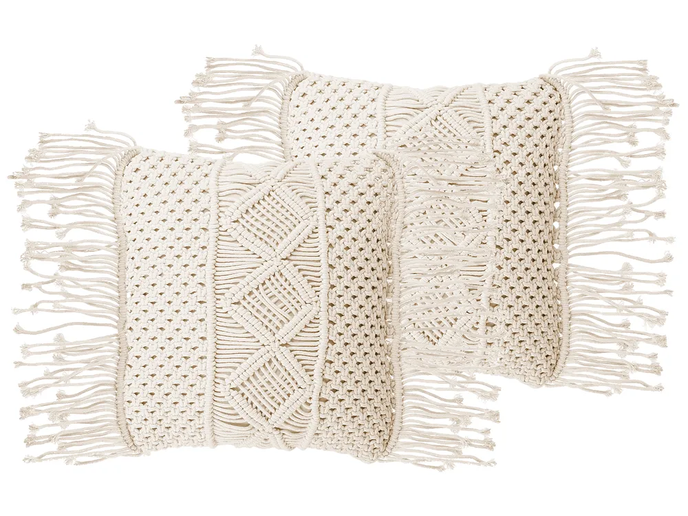 Dekokissen 2er Set YORTAN 45 x 45 cm Baumwolle Hellbeige Geometrisches Muster