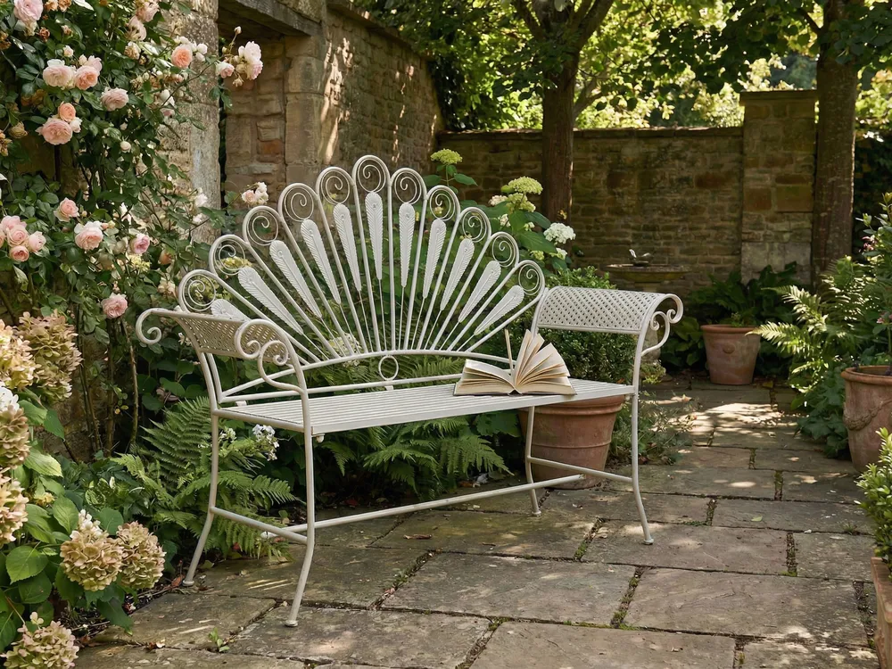 Gartenbank PAVIA 146 cm Metall Cremeweiß