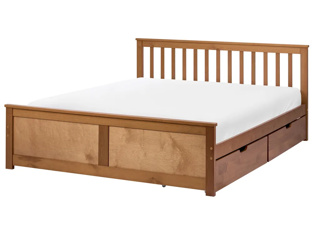Bett mit 2 Schubladen OLENDON Kiefernholz Braun 160 x 200 cm_1068559