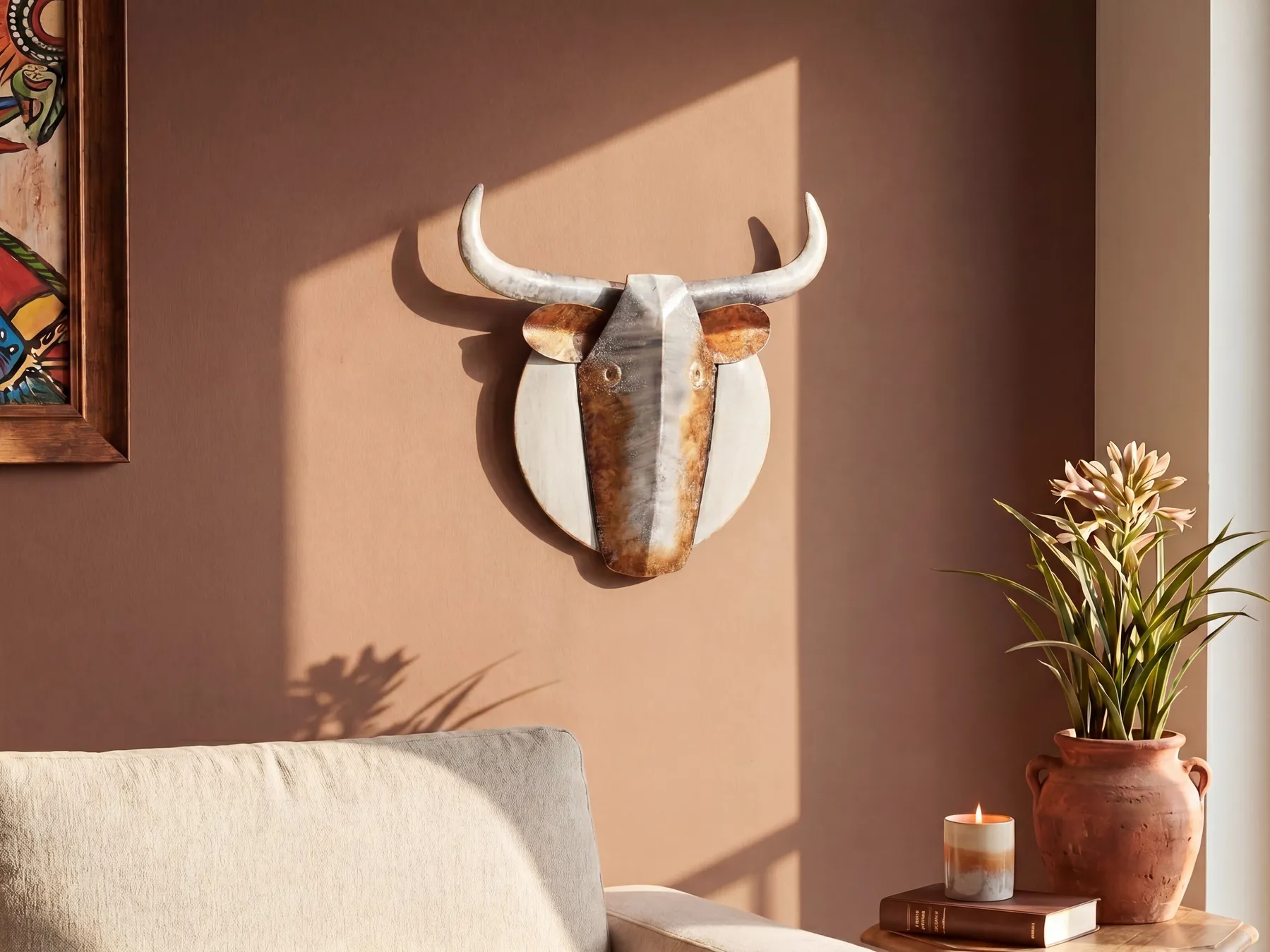 Wandobjekt Stier ERBIUM Metall 41 cm Grau_933854