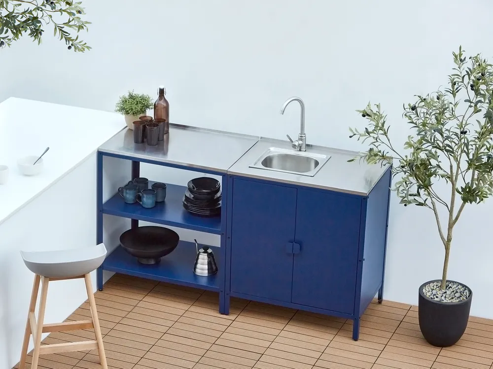Outdoor-Küche 2er Set mit Spüle VILAMA Blau Metall