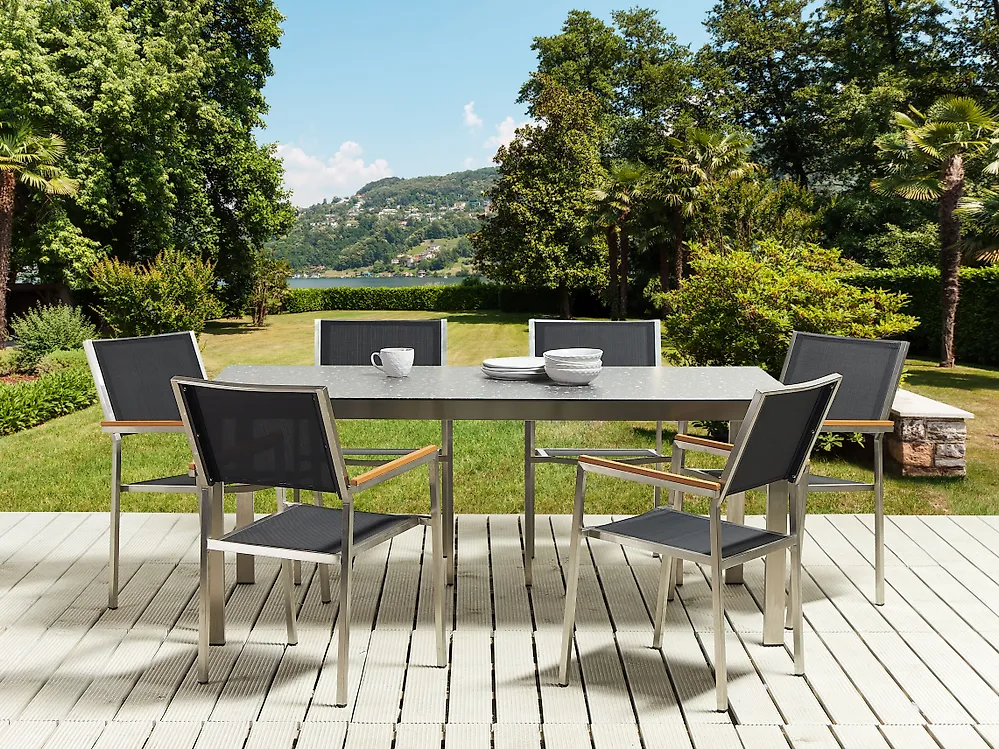 Garden Dining Table COSOLETO 180 cm 90 cm Glass Black_1187804