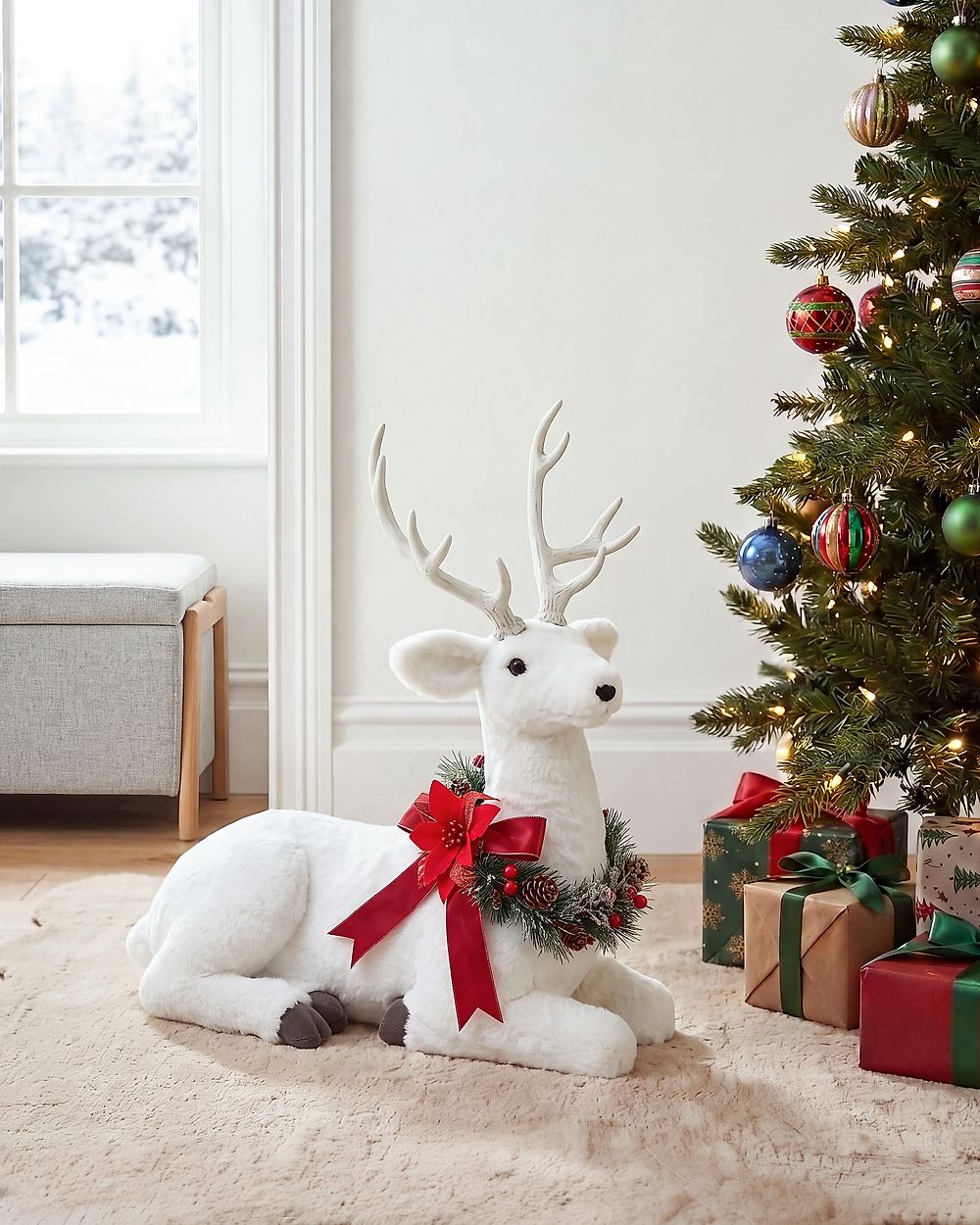 Christmas Decoration LISALMI 56 cm Reindeer White