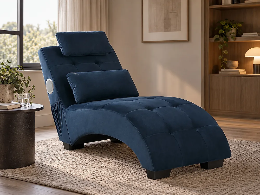 Chaiselongue SIMORRE mit Bluetooth-Lautsprecher Samtstoff Dunkelblau_1178392