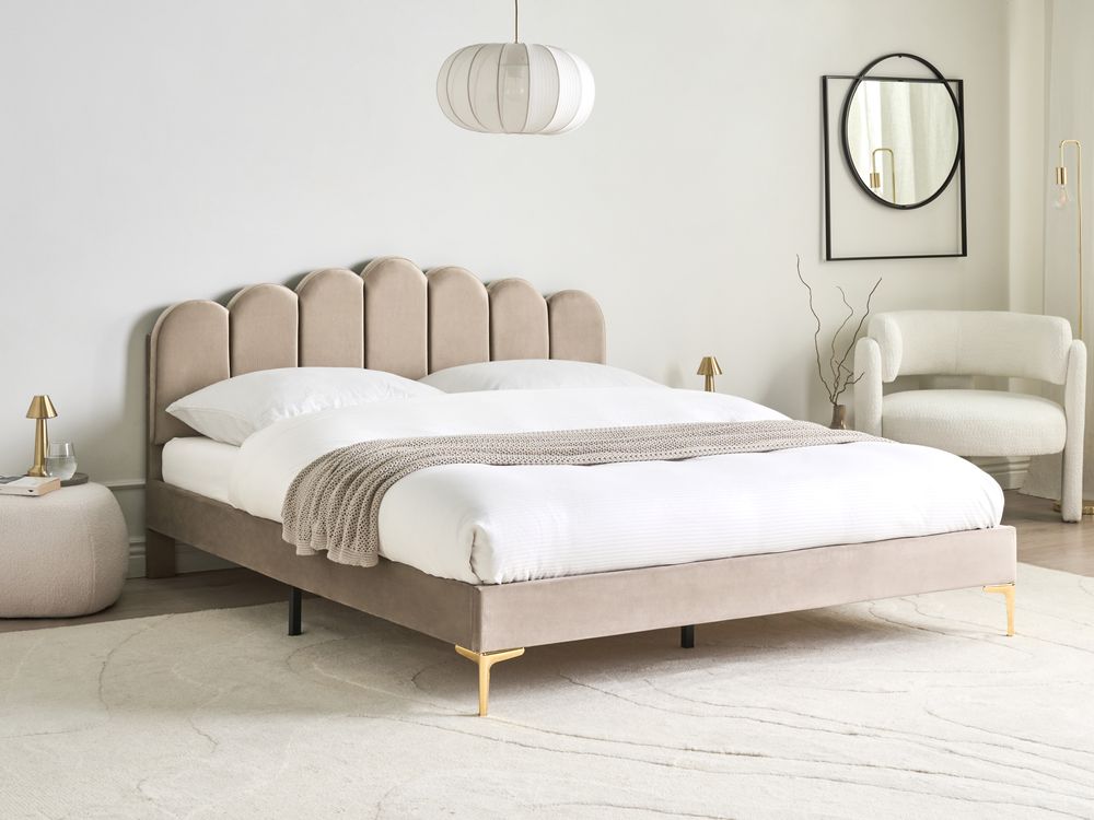 Bed Fluweel SAUVIAN 160 x 200 cm Taupe