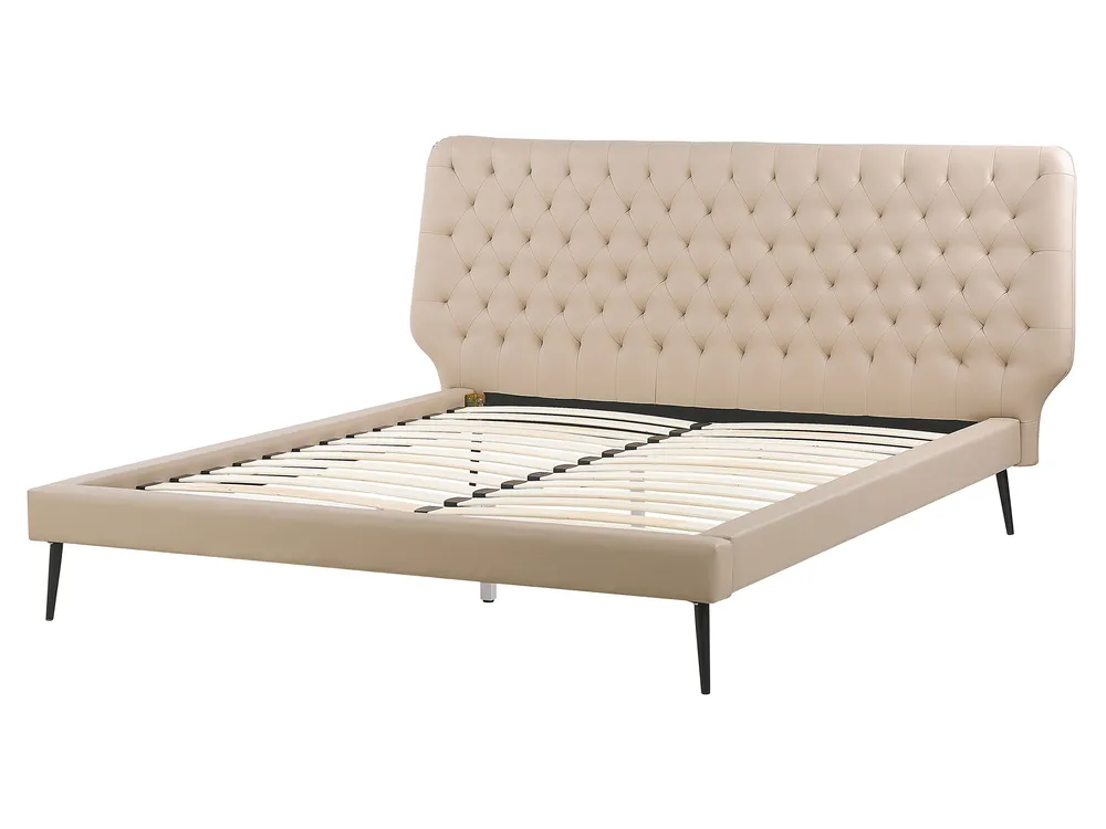 Bed Faux Leather ESSONNE 160 x 200 cm (EU King Size) Beige_788944