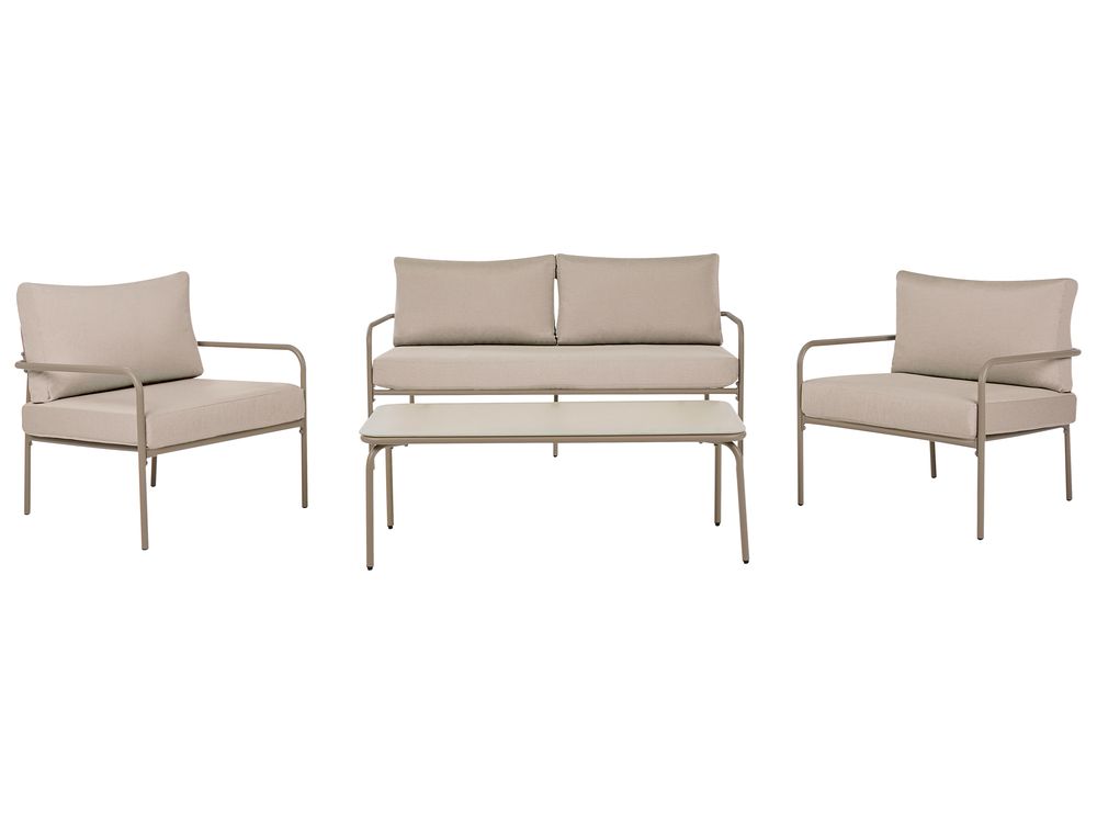 Garden Lounge Set with Table 4 Seater NESSO Metal Light Beige