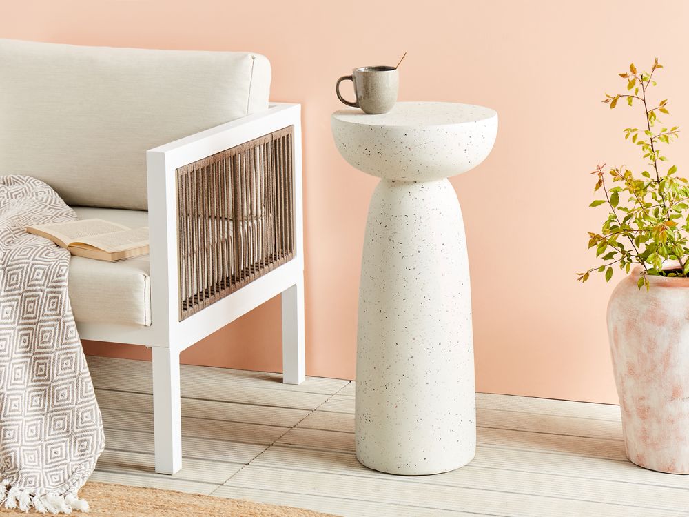 Side Table CADINI 33 cm 33 cm Terrazzo Effect Off-White