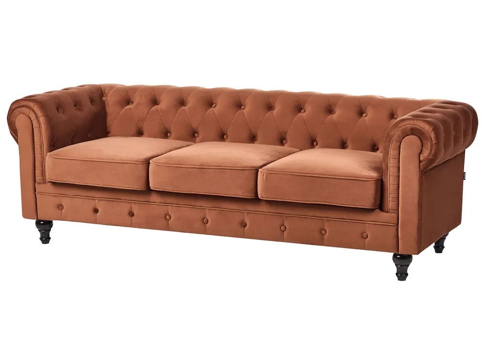 Sofa 3-Sitzer CHESTERFIELD Samtstoff Goldbraun_1033569