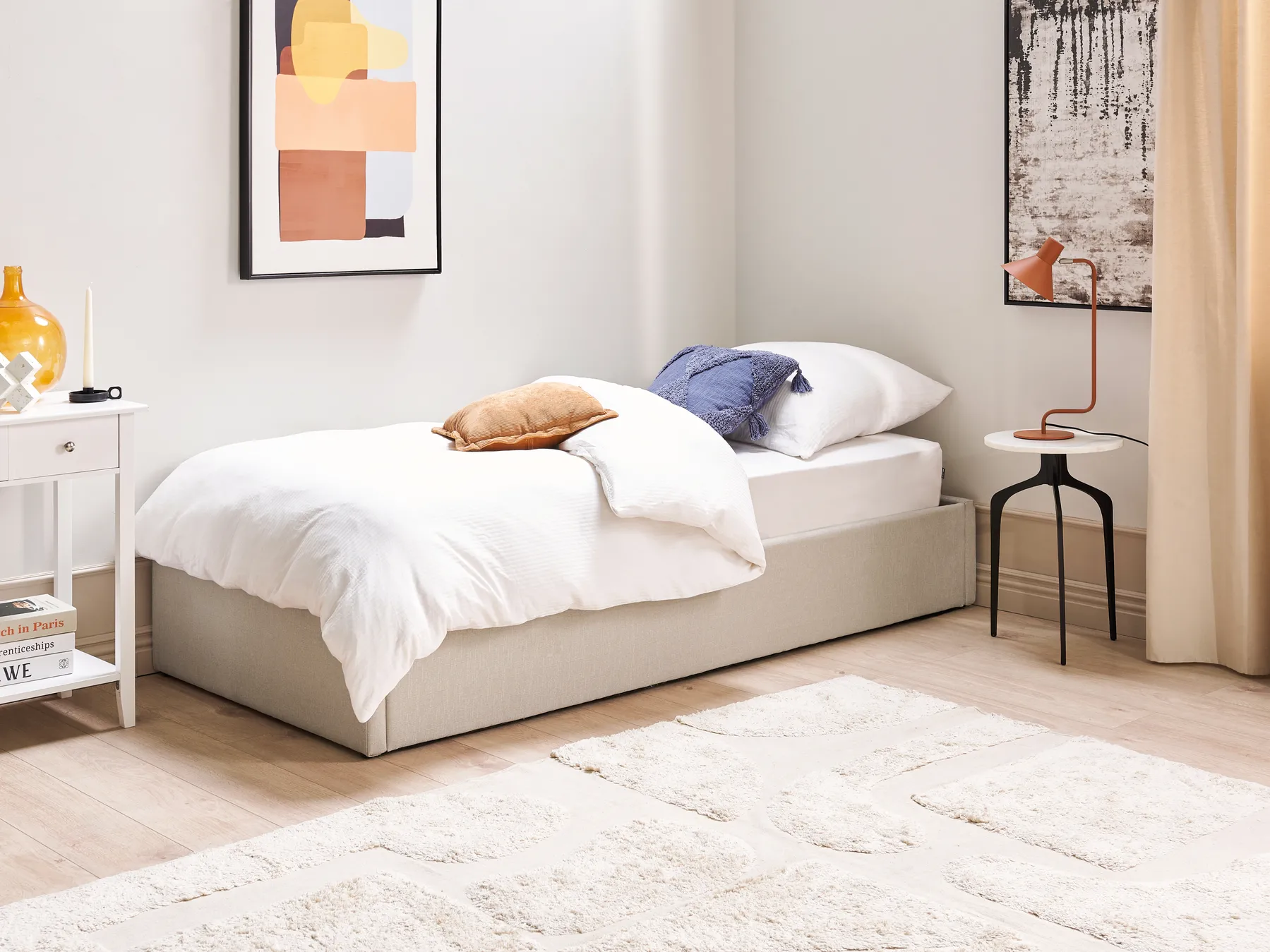 Bett mit Stauraum ohne Kopfteil DINAN Stoff Taupe 90 x 200 cm_1002104