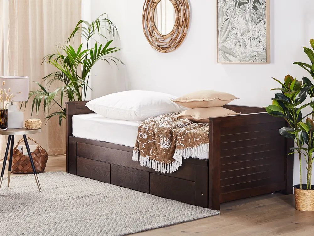 Bett mit Schubladen Holz CAHORS 90 x 200 cm Dunkelbraun