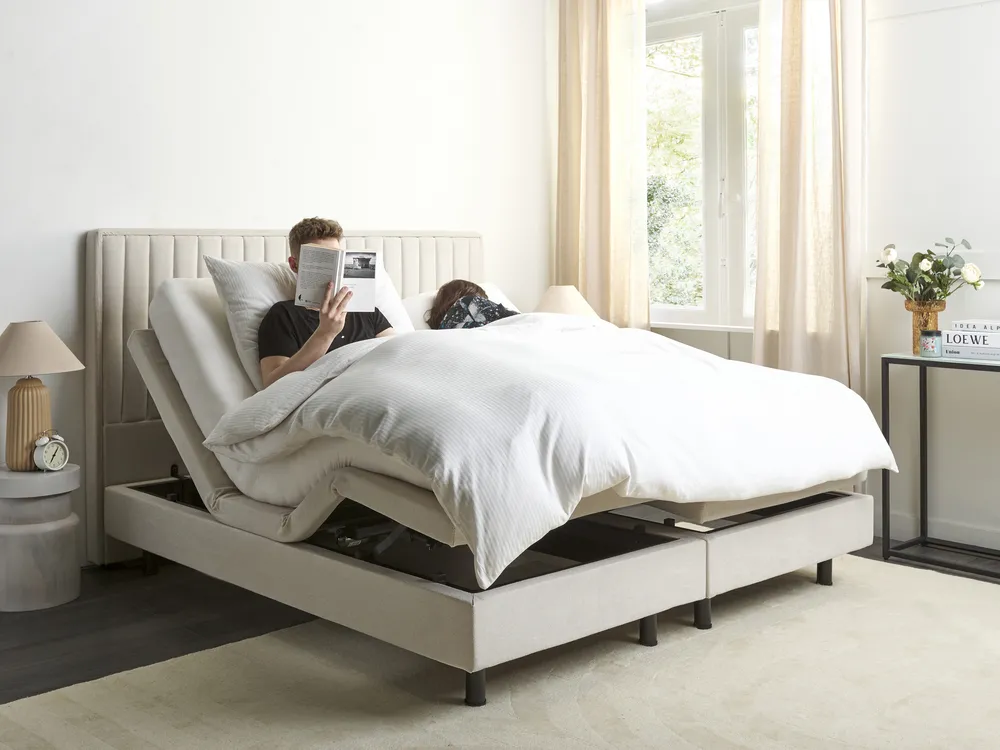Adjustable Bed Fabric DUKE II 160 x 200 cm (EU King Size) Light Beige_910544