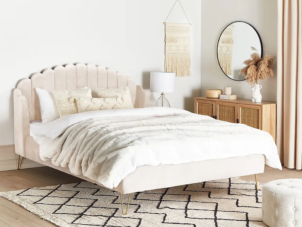 Bett mit Lattenrost Samtstoff AMBILLOU 180 x 200 cm Hellbeige_1184703