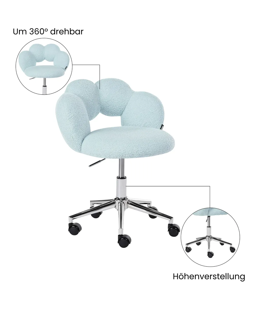Schreibtischstuhl WHIZZY Bouclé Hellblau_1065428