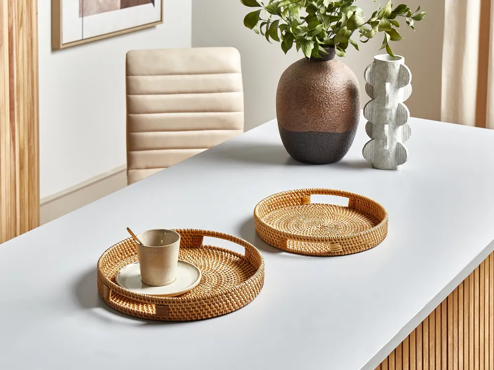 Dekotablett 2er Set ADELSO Rattan Beige