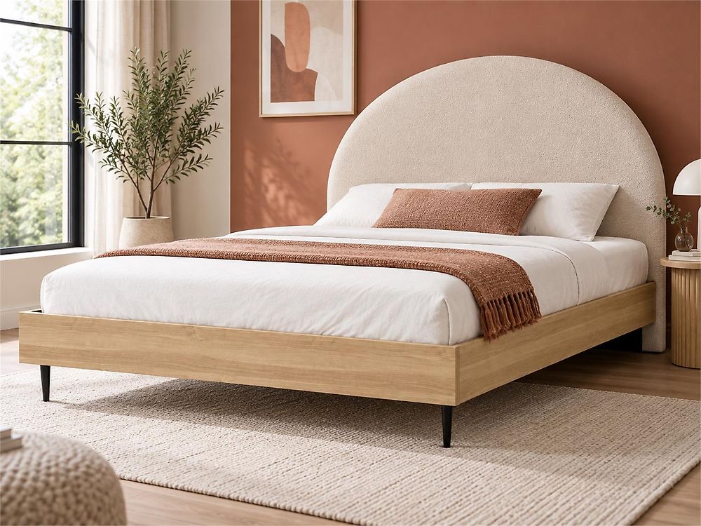 Bed Bouclé MILLAY 180 x 200 cm Beige