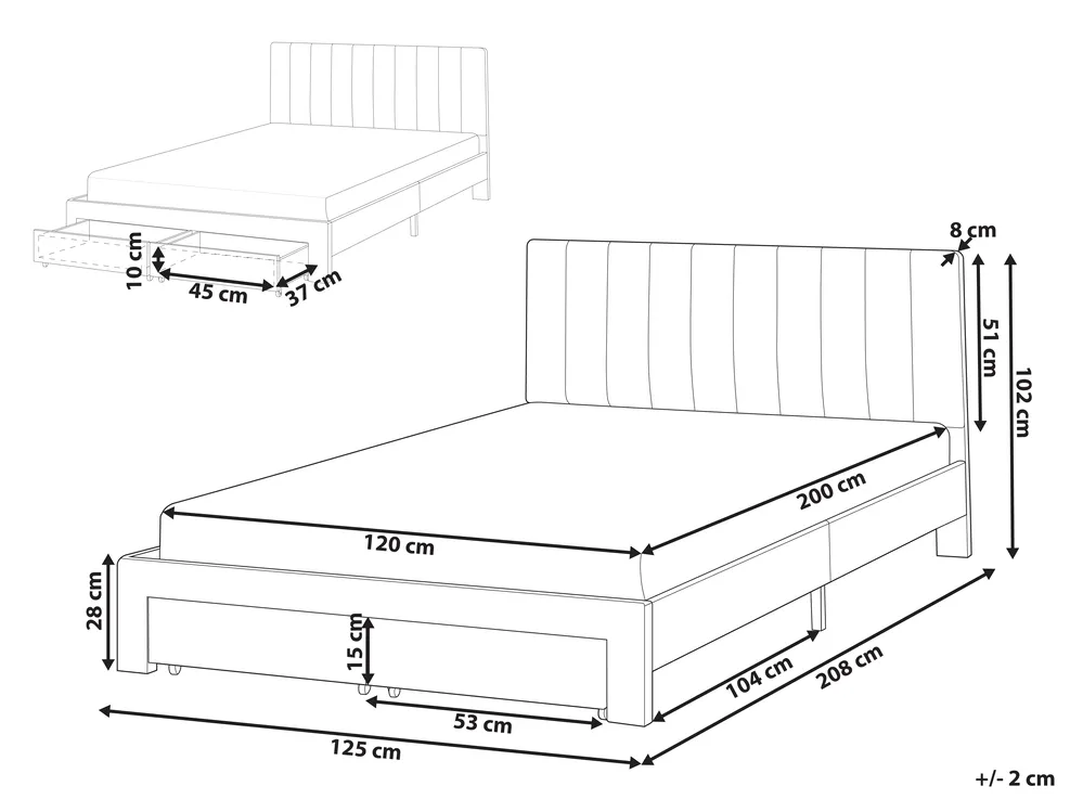 Bett mit Schubladen LONZAC Samtstoff Cremeweiß 120 x 200 cm_1014751