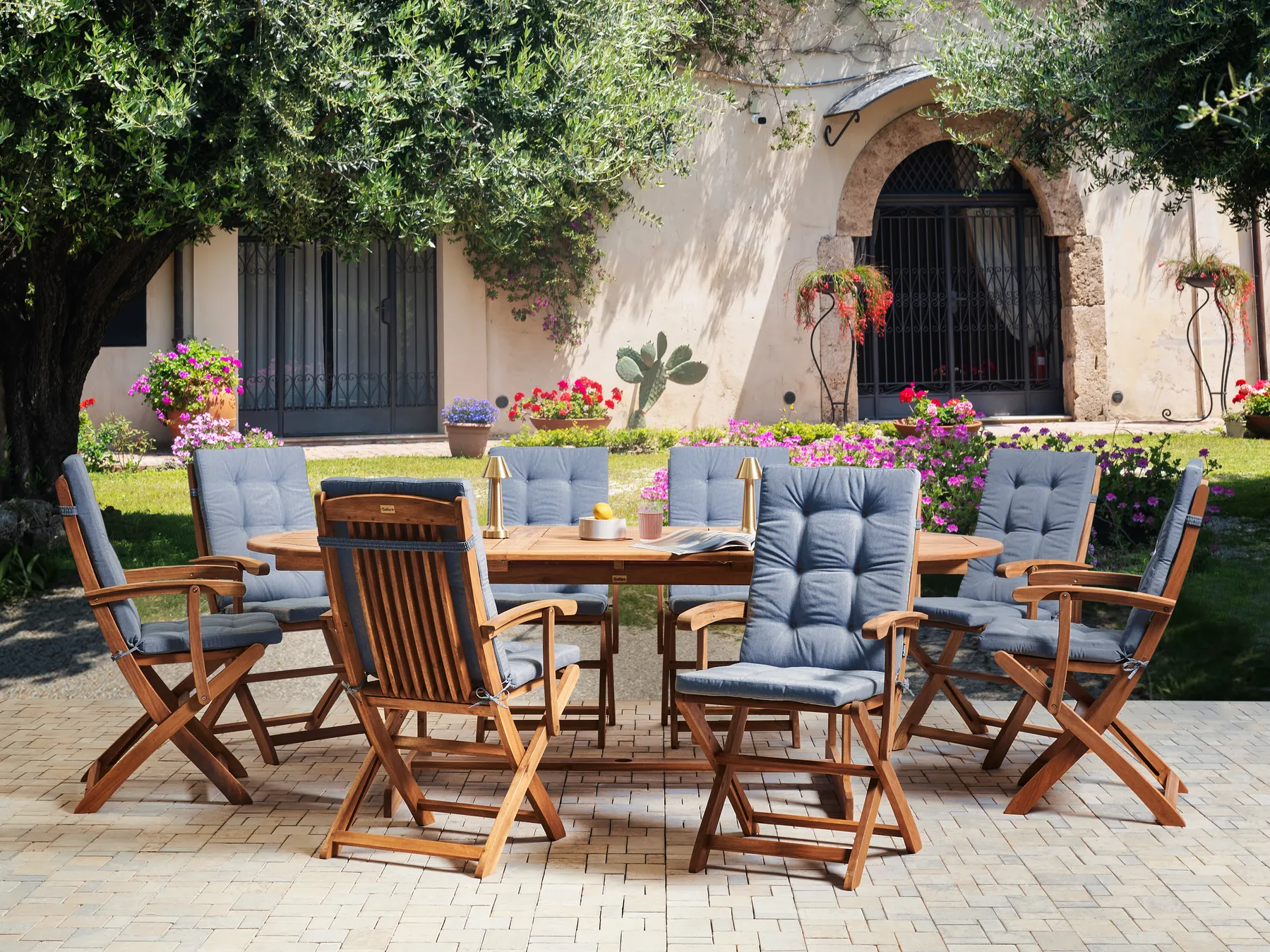 Gartenmöbel Set 8-Sitzer MAUI PREMIUM Akazienholz Blau_1070634