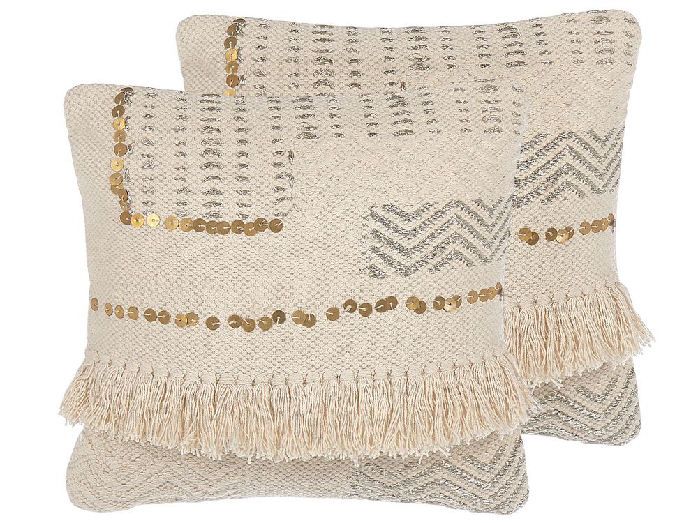 Set van 2 sierkussens VAYALI 45 x 45 cm Katoen Beige gestreept